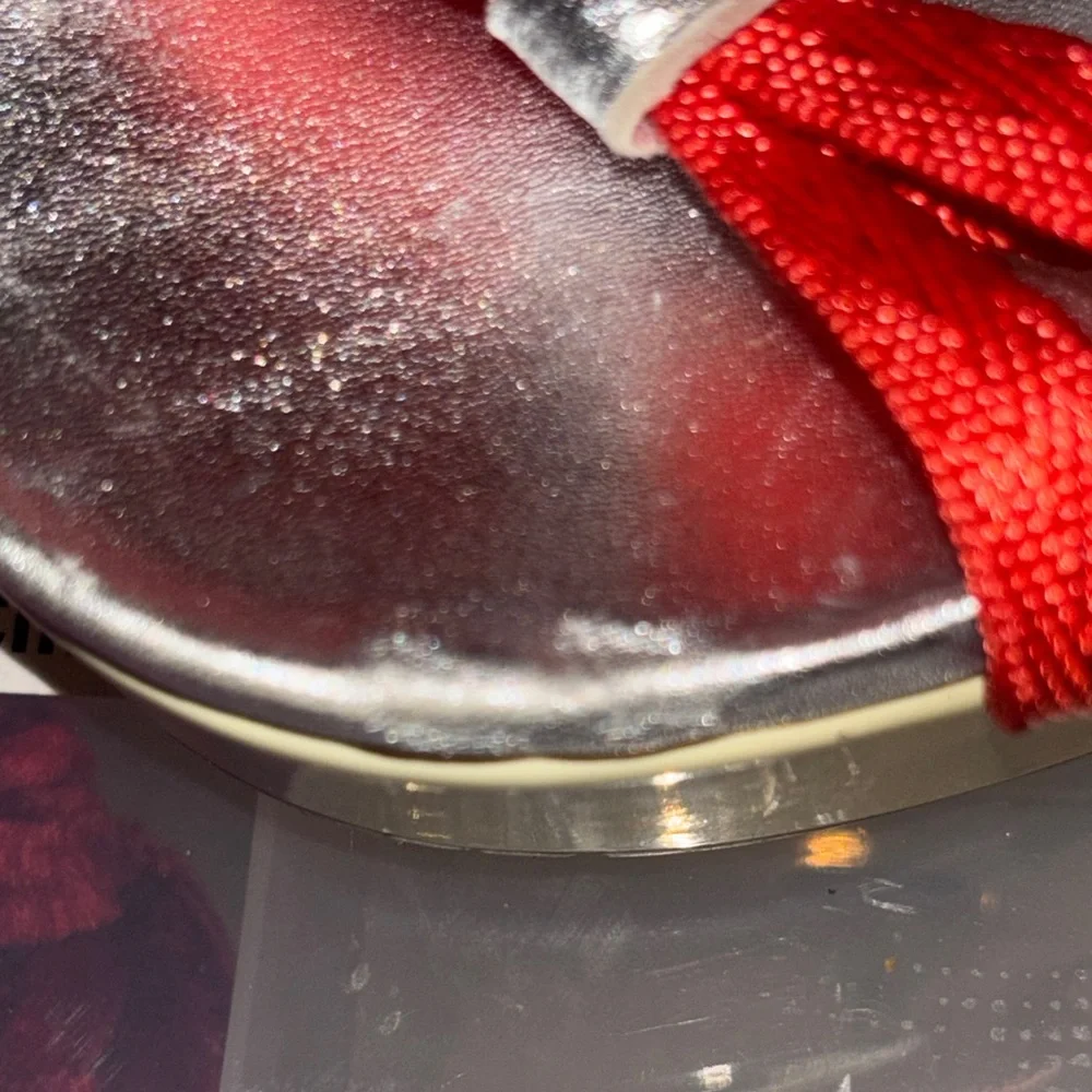 Retired style, 
Prada Red and Silver T-Strap Platform Sandals - Picture 7 of 10